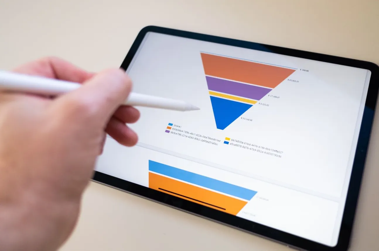 Reviewing a sales funnel report on a tablet
